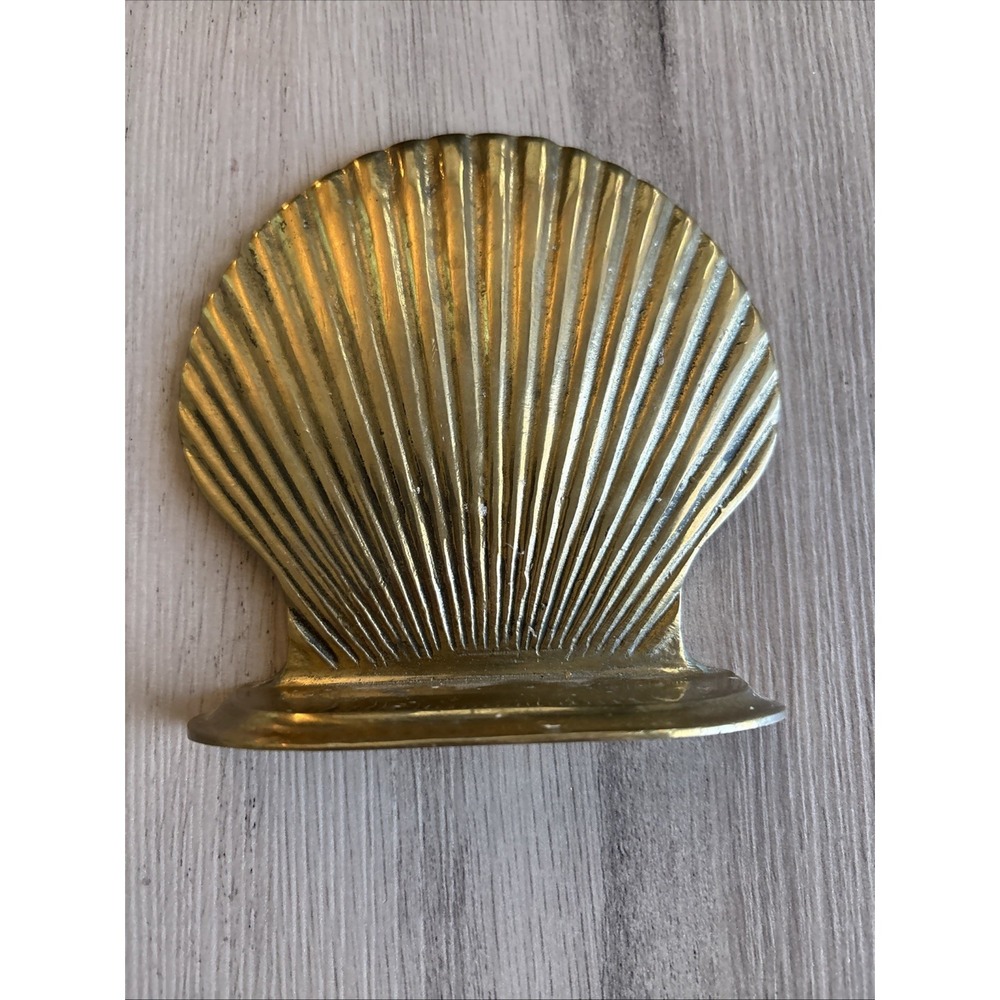 1 Vintage Solid Brass Scallop Clam Seashell Bookend Decor 4.5"